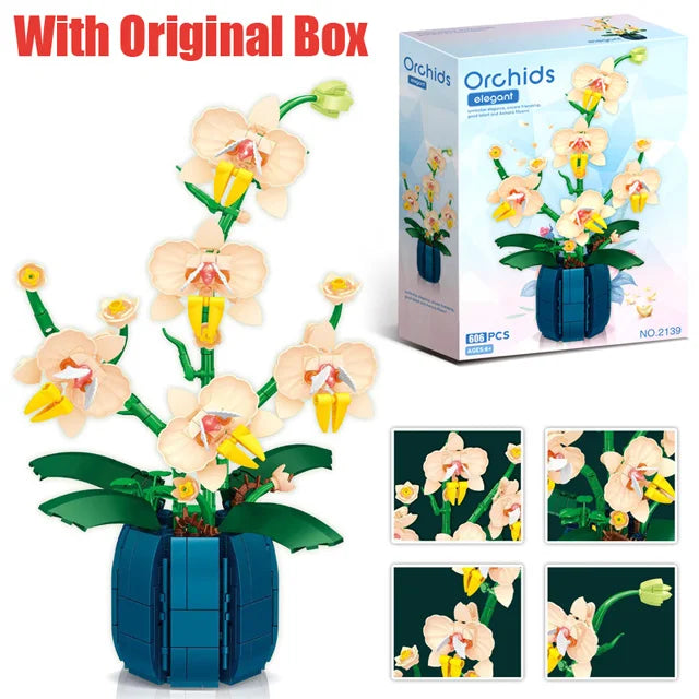 Orchid Flowers Building Blocks Bonsai Plant Model Bricks Bouquet Flower Blocks Creative Romantic Home Decoration Kids Toys Gifts
