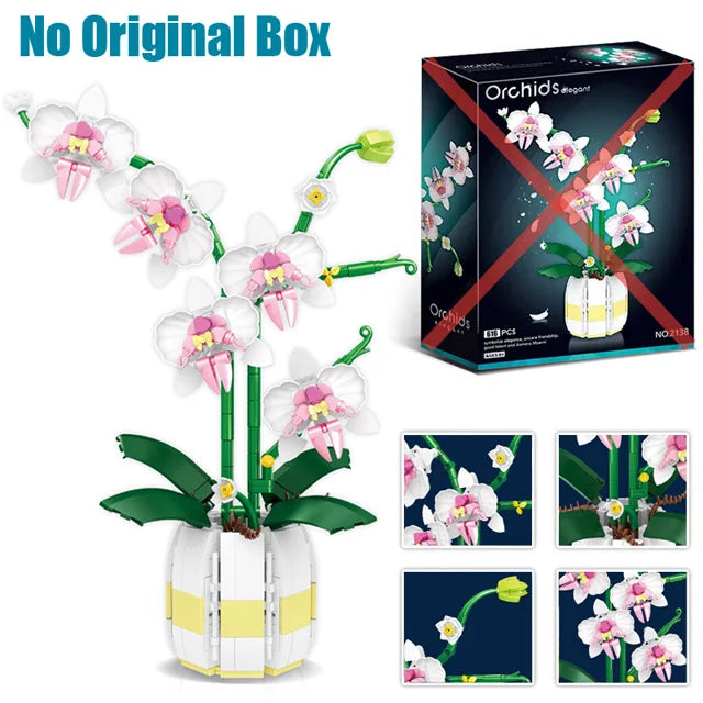 Orchid Flowers Building Blocks Bonsai Plant Model Bricks Bouquet Flower Blocks Creative Romantic Home Decoration Kids Toys Gifts