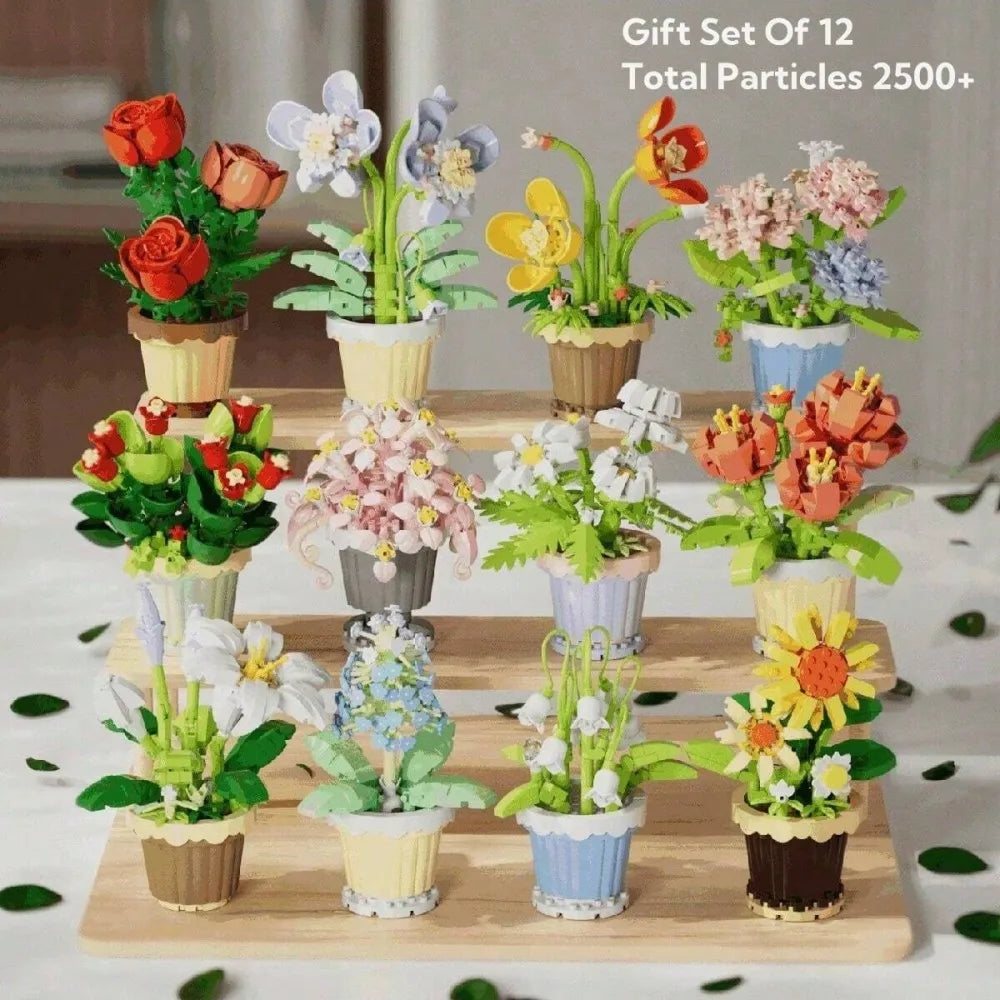 Eternal Flower Building Blocks, Freehand Potted Building Blocks - Romantic DIY Home Decoration and Eternal Flowers, Multi-Functi