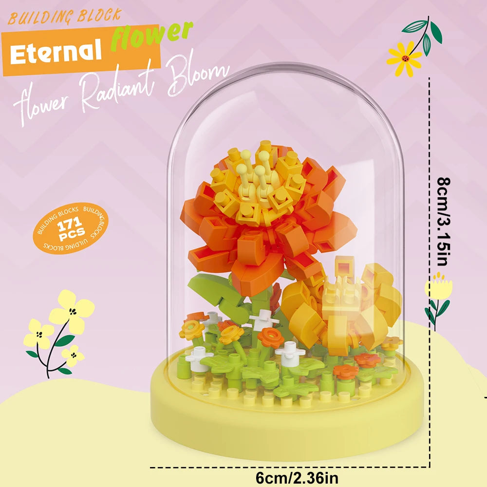 Diy Micro Flower Building Blocks Mini Bricks Particles Eternal Life Flowers Home Decoration Assembling Puzzle Toy Christmas Gift
