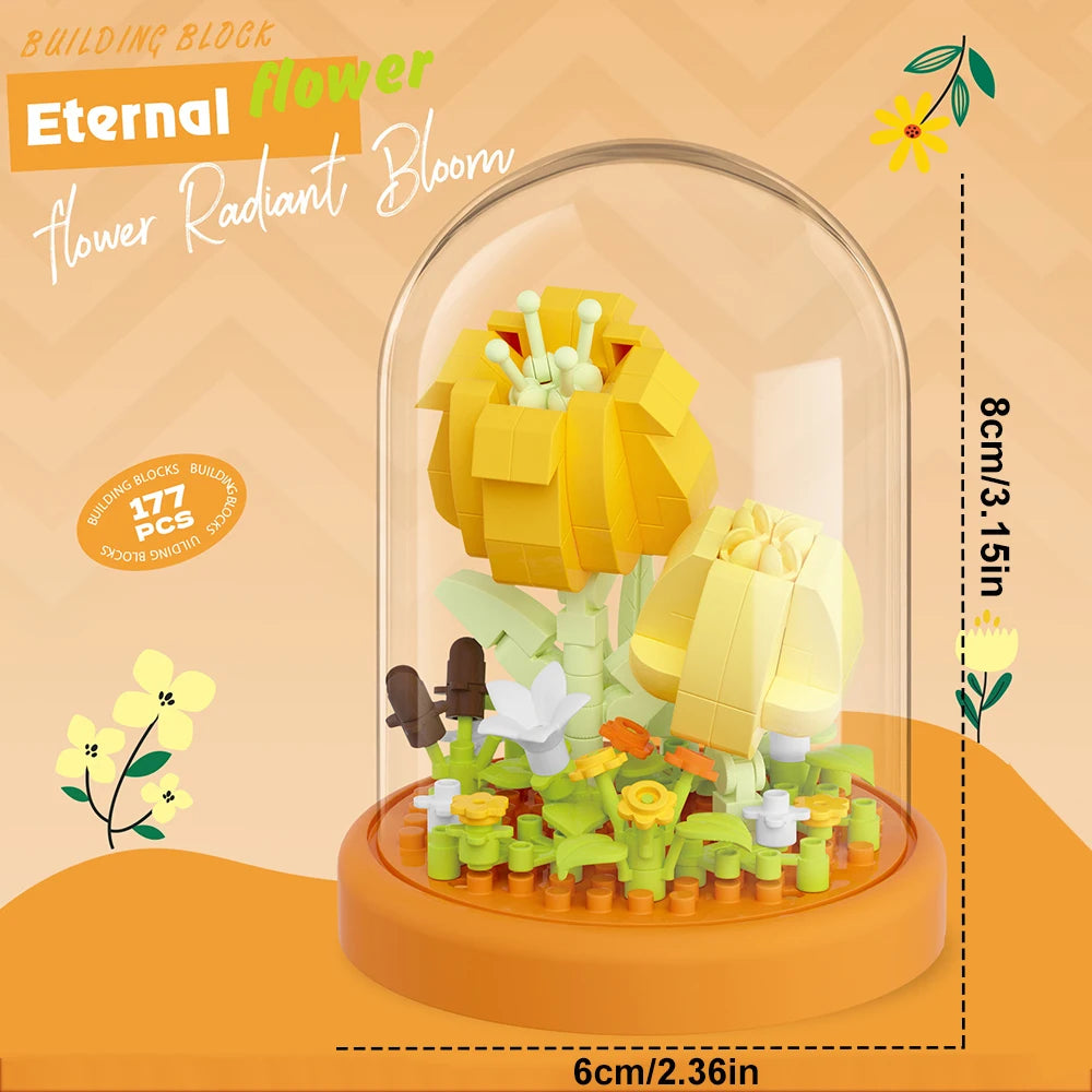 Diy Micro Flower Building Blocks Mini Bricks Particles Eternal Life Flowers Home Decoration Assembling Puzzle Toy Christmas Gift