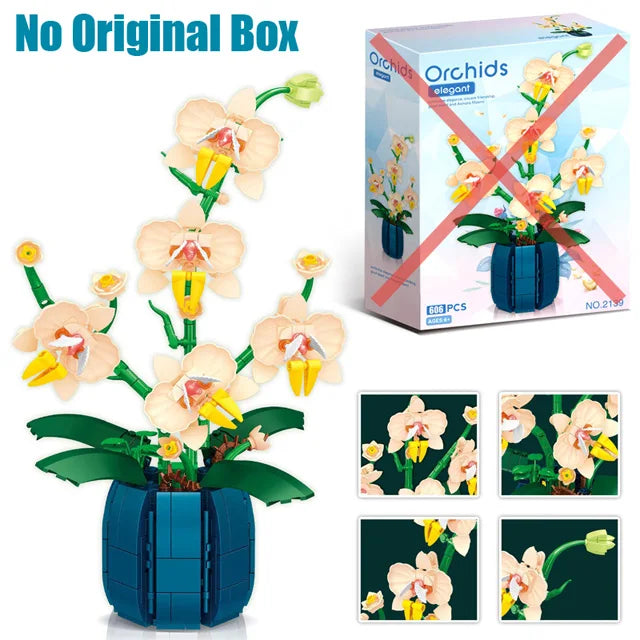 Orchid Flowers Building Blocks Bonsai Plant Model Bricks Bouquet Flower Blocks Creative Romantic Home Decoration Kids Toys Gifts